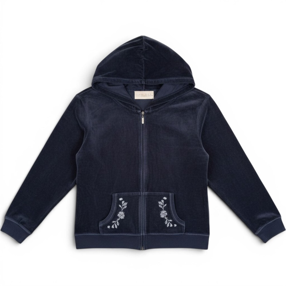 First Issue Women's Large Tracksuit Jacket Blue Full Zip Velour Hoodie Y2K 90s